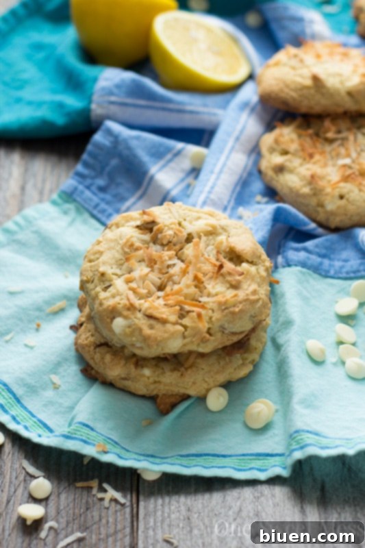 Soft-Baked Lemon Coconut Cookies with Toasted Almonds and White Chocolate Chips
