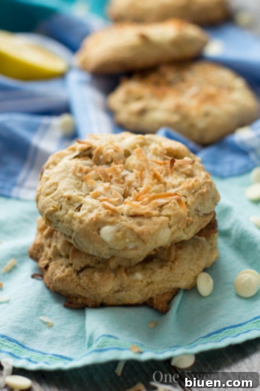 Soft-Baked Lemon Coconut Cookies with Toasted Almonds and White Chocolate Chips