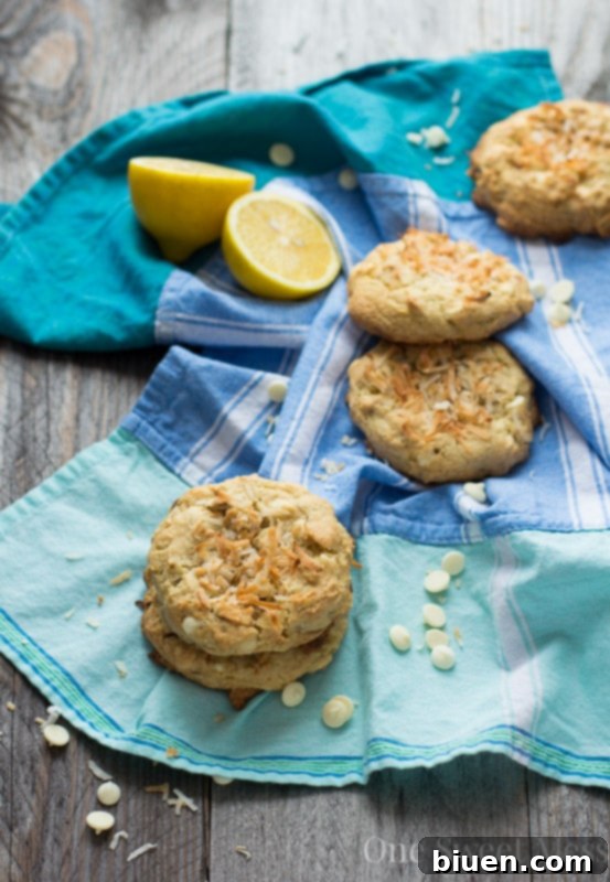 Soft-Baked Lemon Coconut Cookies with Toasted Almonds and White Chocolate Chips