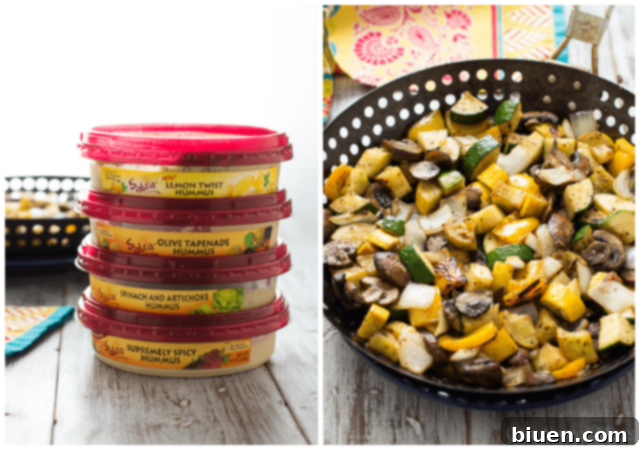 Mediterranean Chicken & Grilled Veggie Salad with Hummus and Lemon Tahini Dressing