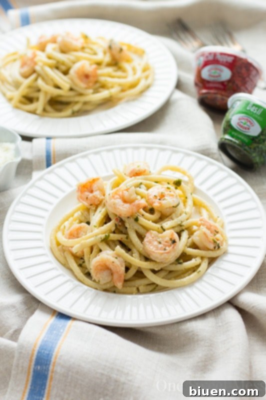 15-Minute Shrimp Linguine with Lemon Butter Cream Sauce, finished dish