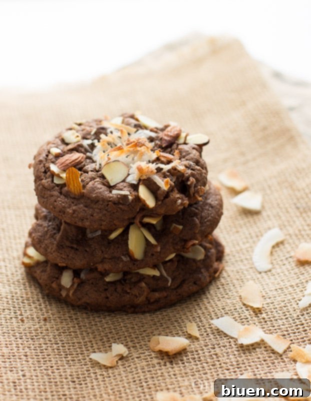 Decadent Double Chocolate Almond Joy Cookies 14 Double Chocolate Almond Joy Cookies