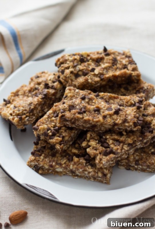 Close-up of Chocolate Chip Cookie Energy Bars showing texture and ingredients