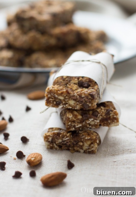 Individual Chocolate Chip Cookie Energy Bars ready to be served