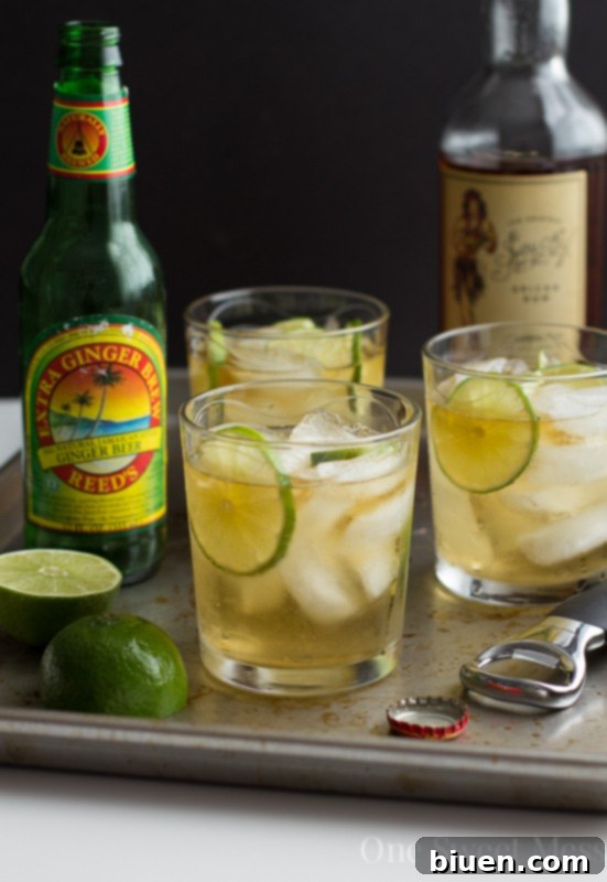 Bottles of spiced rum and ginger beer, key Dark & Stormy ingredients