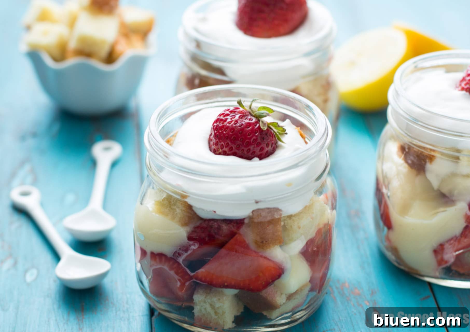 Ingredients for No-Bake Strawberry Shortcake Trifle spread out