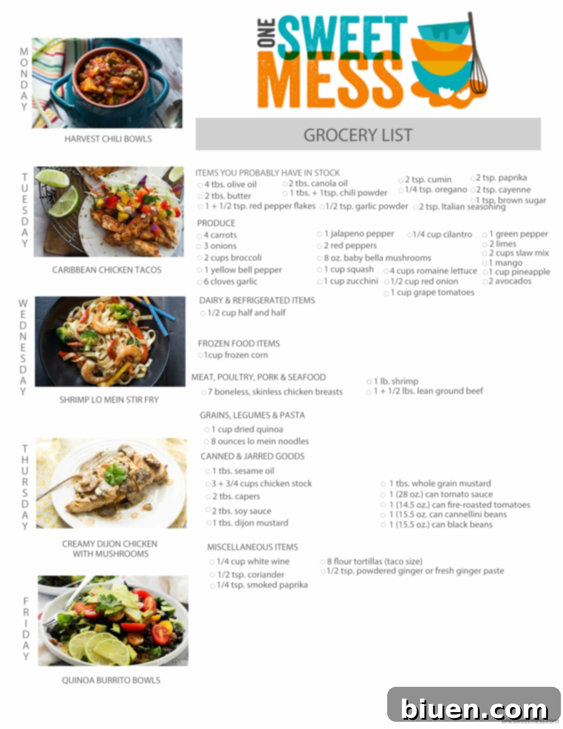 Week of August 17, 2015 Meal Plan with Printable Menu + Grocery List