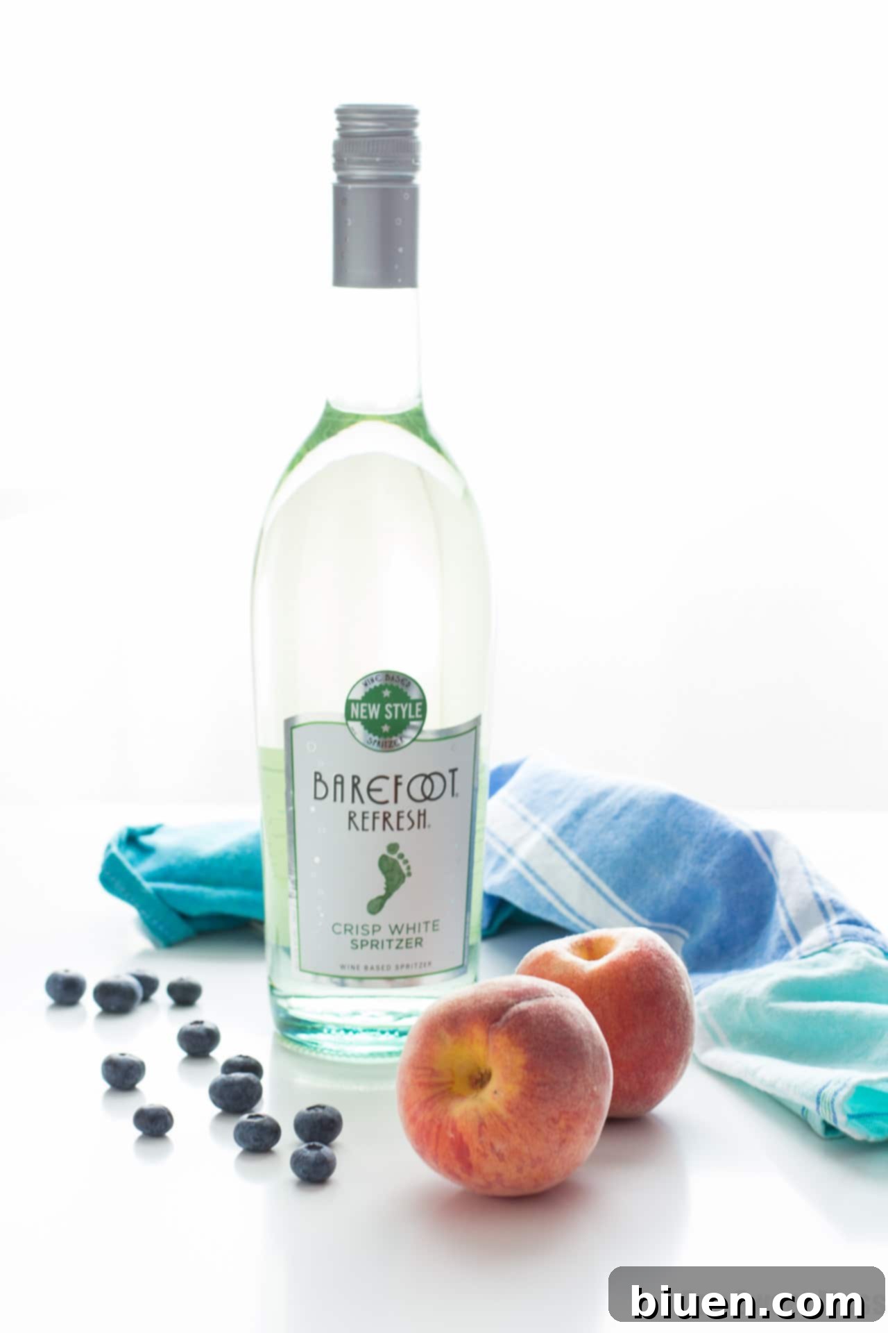 Ingredients for Blueberry Peach Sangria laid out