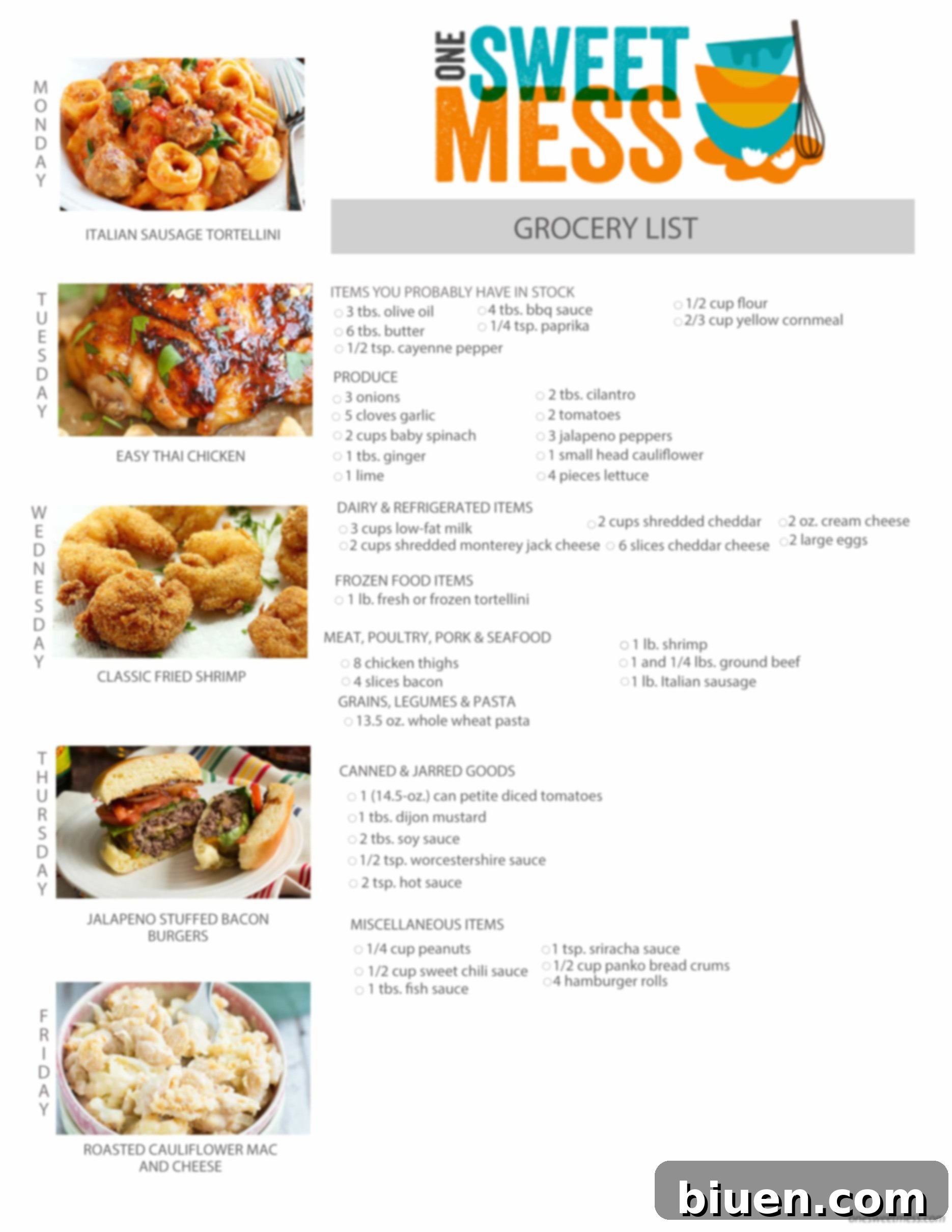 Weekly Meal Plan + Printable Grocery List