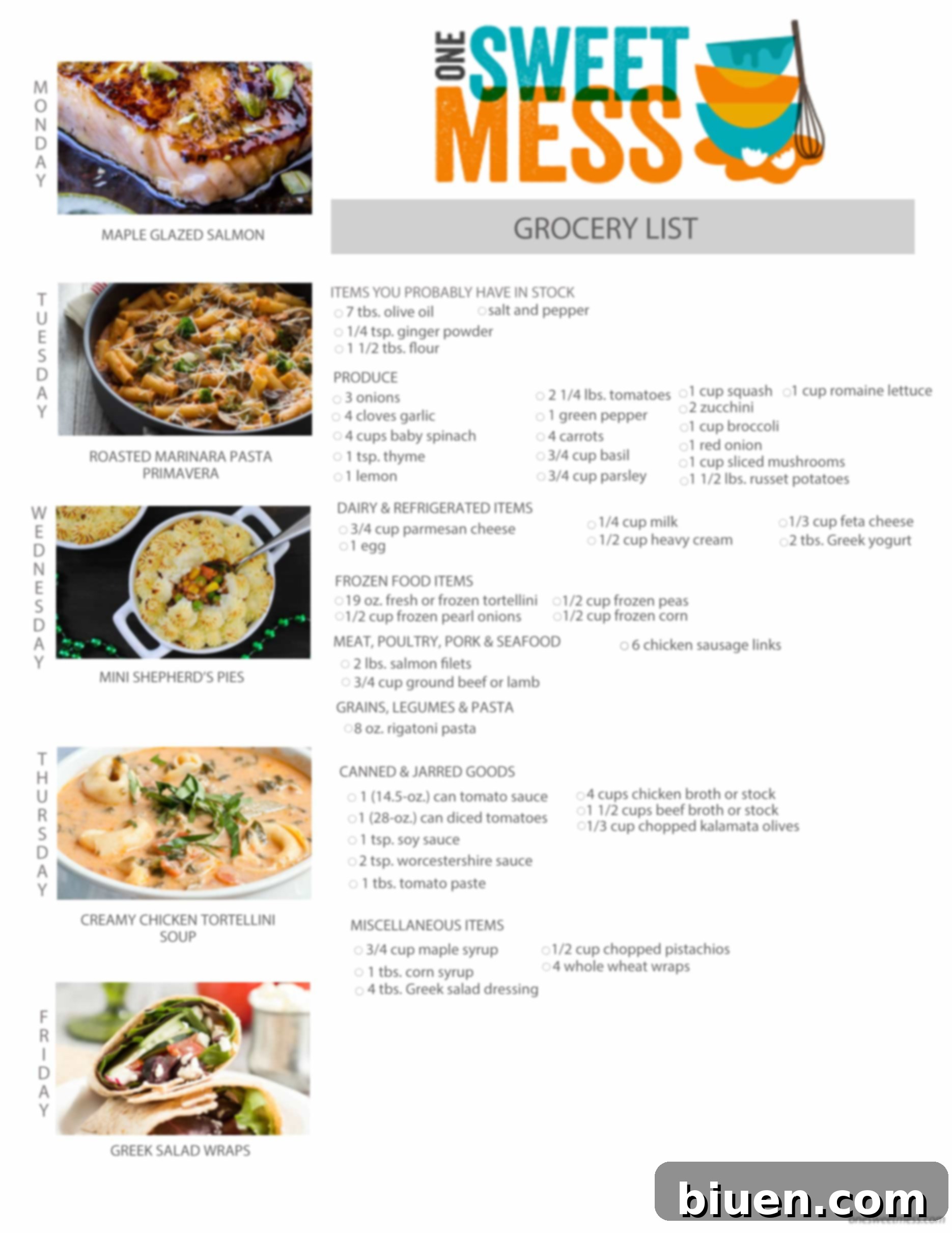 Week of September 14th, 2015 Meal Plan + Printable Grocery List