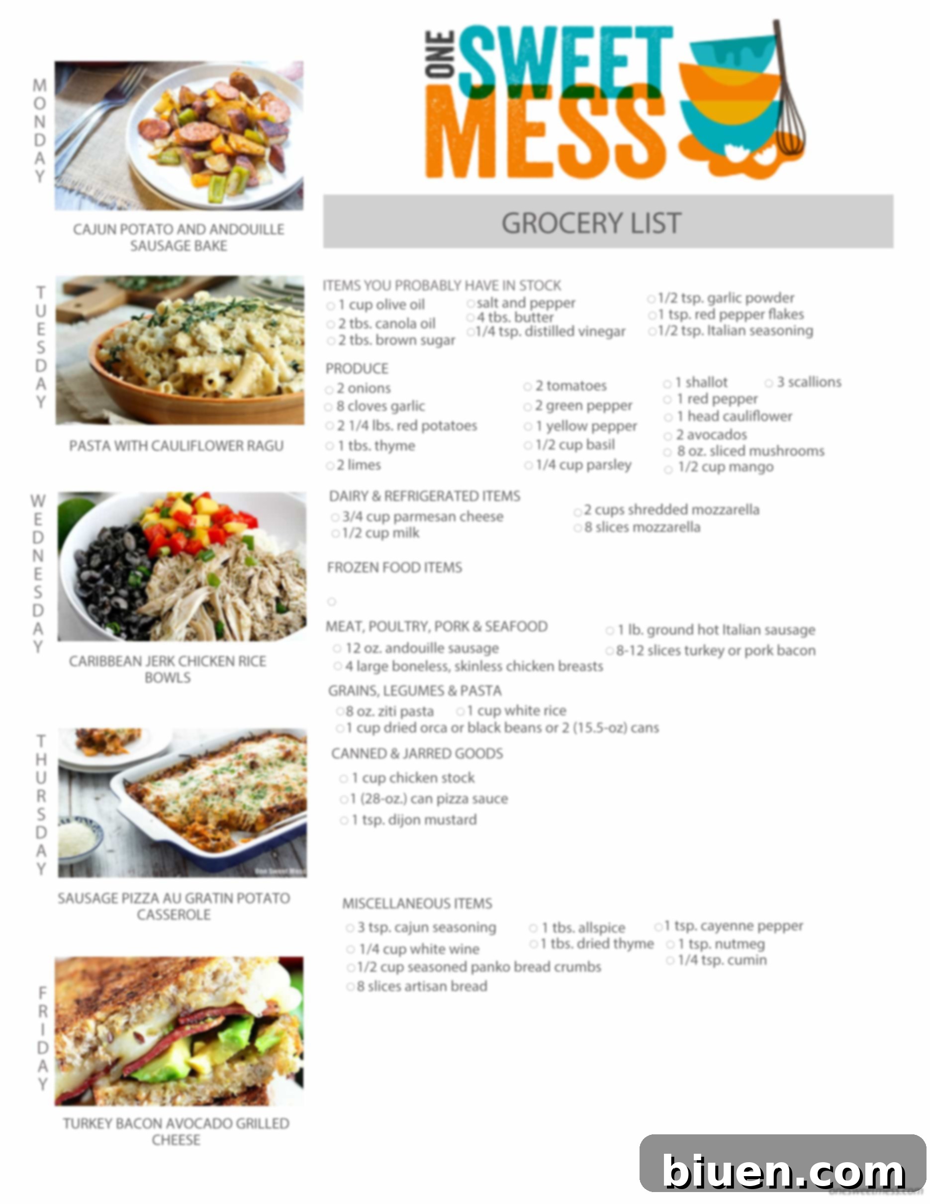 Weekly Recipe Ideas September 21st 8 Week of September 21st, 2015 Meal Plan + Printable Grocery List