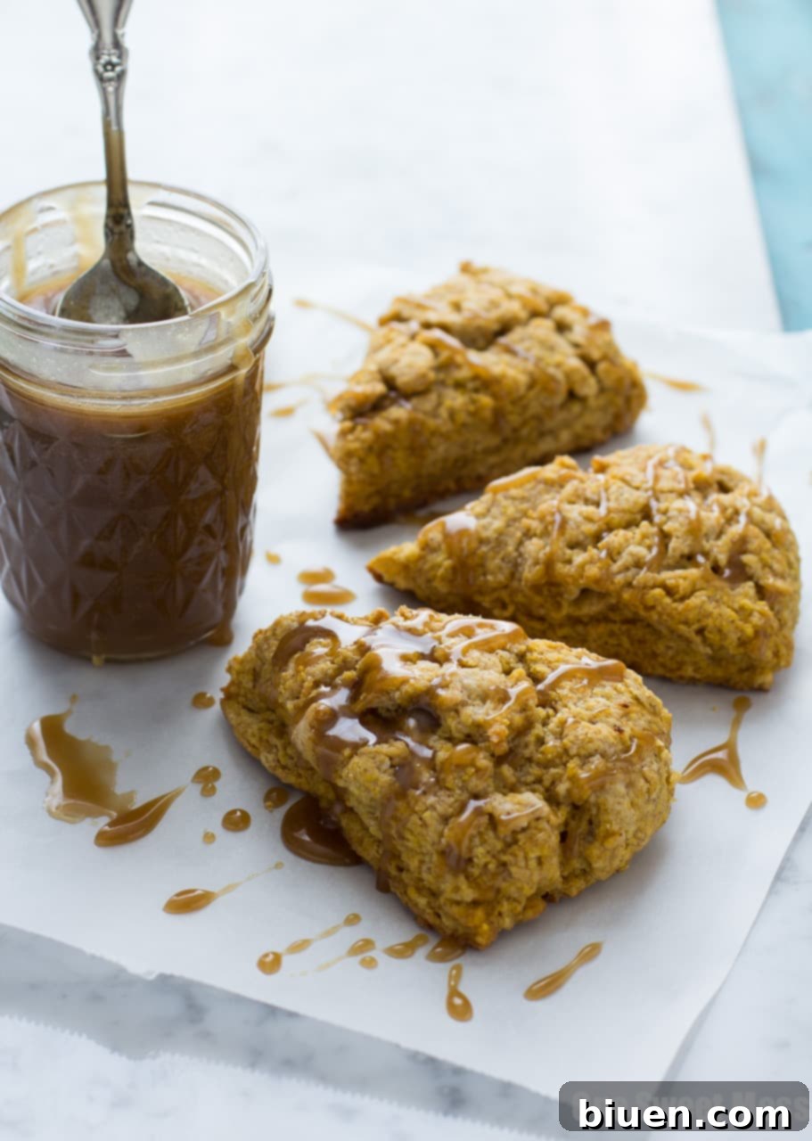Pumpkin Spice Scones with Bourbon Caramel Glaze