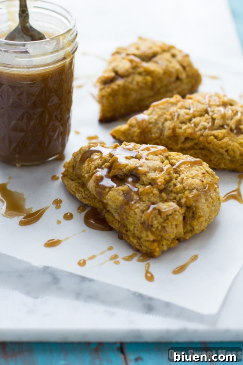 Pumpkin Spice Scones with Bourbon Caramel Glaze