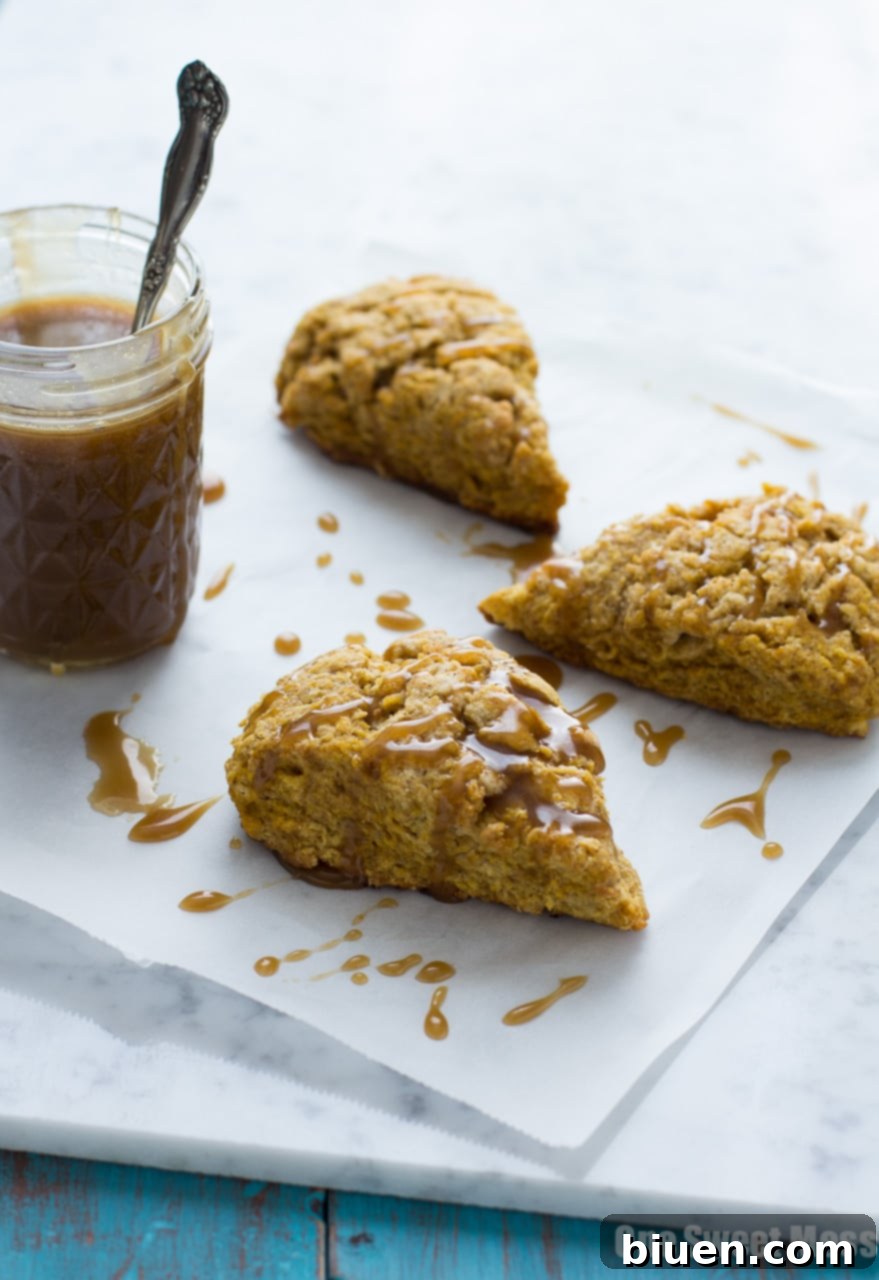 Pumpkin Spice Scones with Bourbon Caramel Glaze