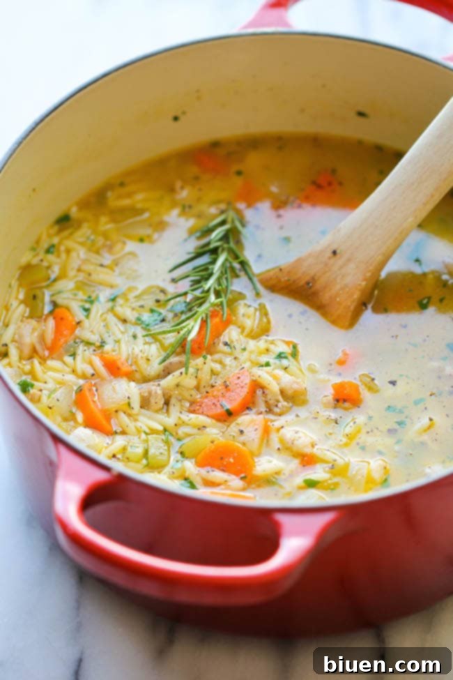 Lemon Chicken Orzo Soup - a comforting and light soup with tender chicken, orzo pasta, and a bright lemon flavor, perfect for a weeknight meal.