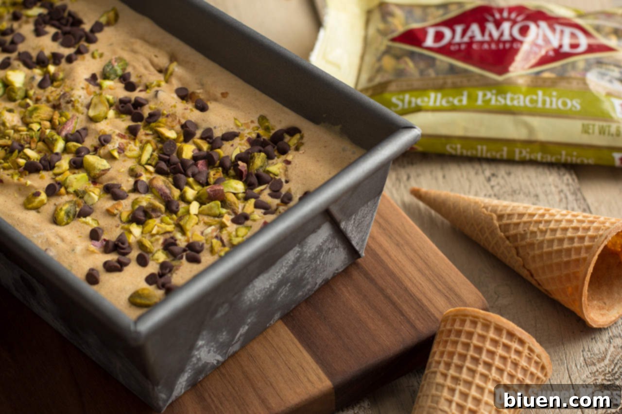 Pumpkin Spice Latte Ice Cream with Toasted Pistachios and Mini Chocolate Chips