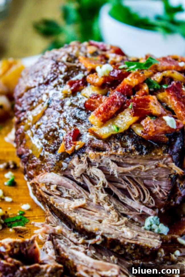Slow Cooker Bacon Blue Cheese Brisket