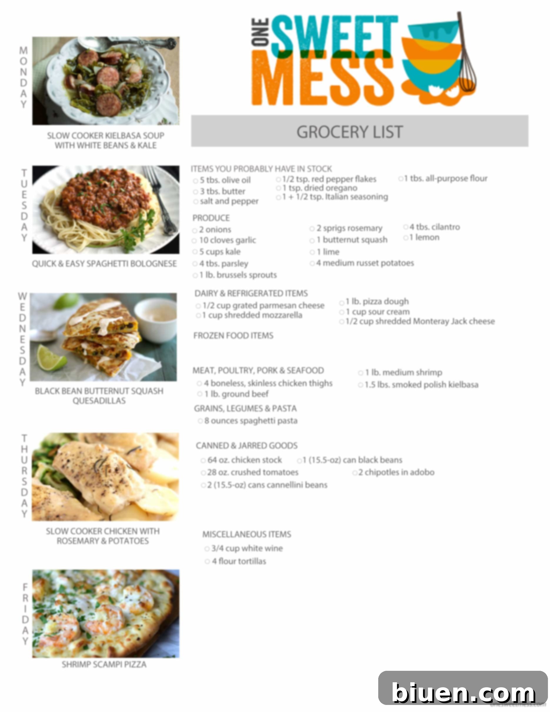 Weekly Meal Plan + Printable Grocery List | Week of November 2nd, 2015