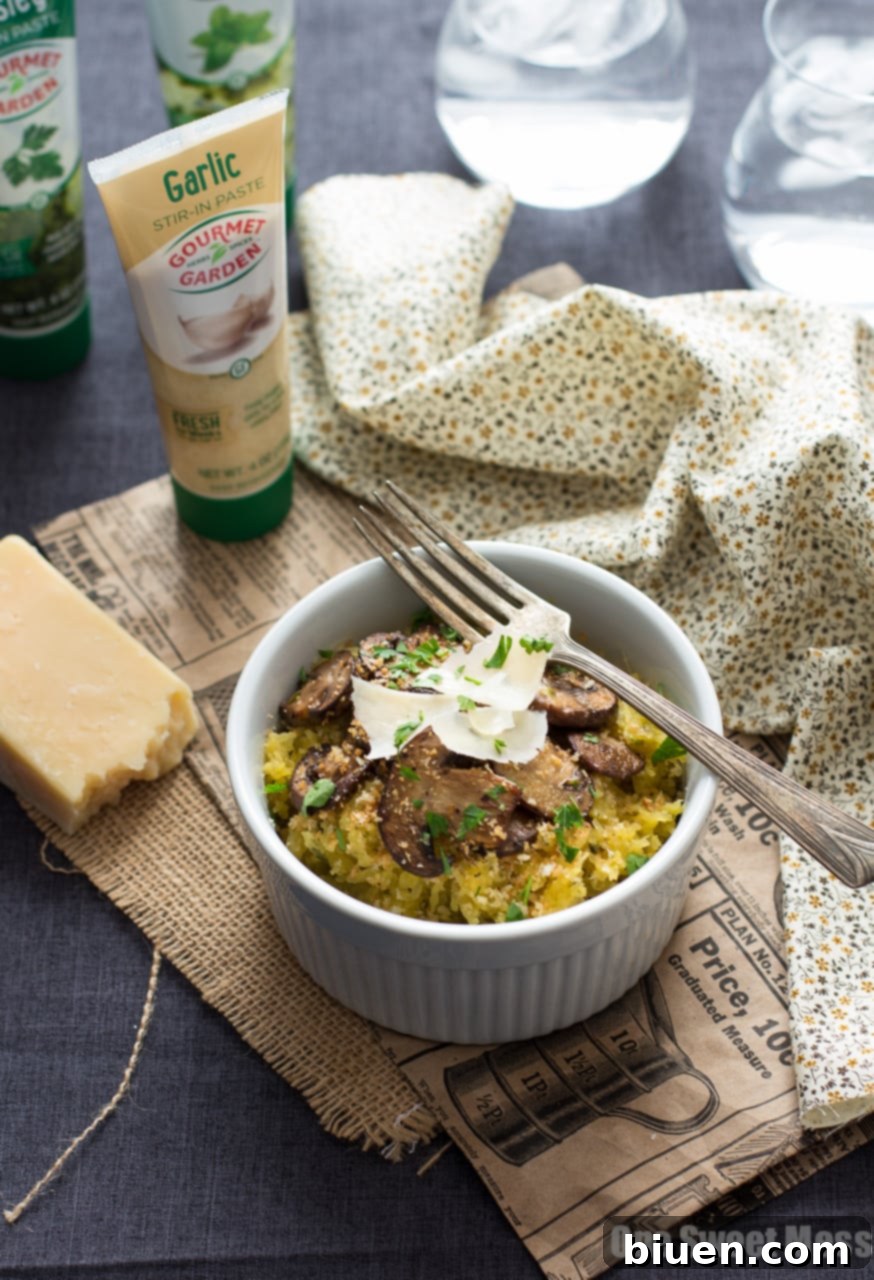 Wholesome Garlic and Herb Spaghetti Squash with Mushrooms 5 Garlic & Herb Spaghetti Squash with Mushrooms