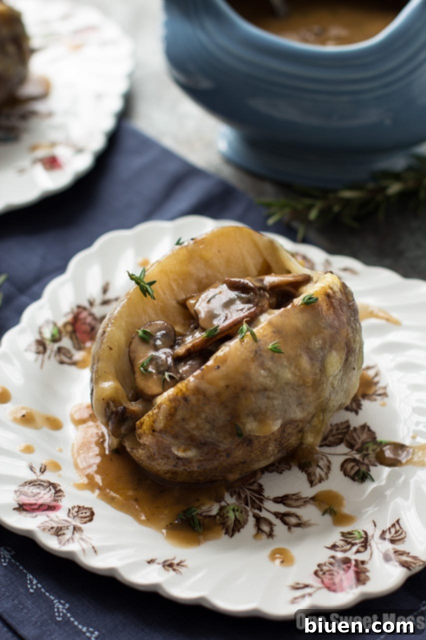 Mushroom Gravy & Swiss Cheese Stuffed Baked Potatoes